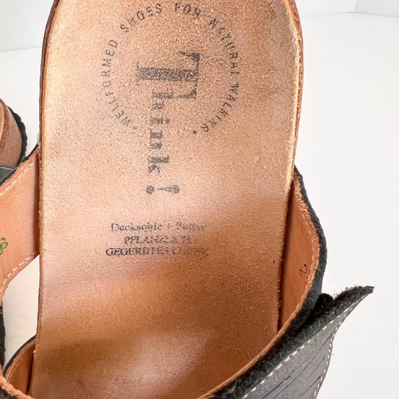 THINK! Women's Black Nappa Leather Cork Wedge Mizzi Slide Sandals size 36/US 5 - Picture 3 of 9